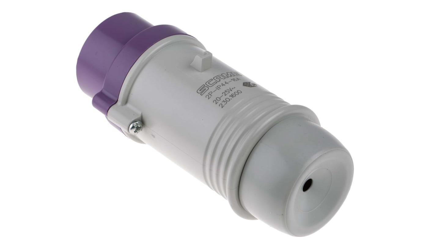 Conector de potencia industrial Macho, Formato 2P, Orientación Recto, Morado, 20 → 25 V., 16A, IP44