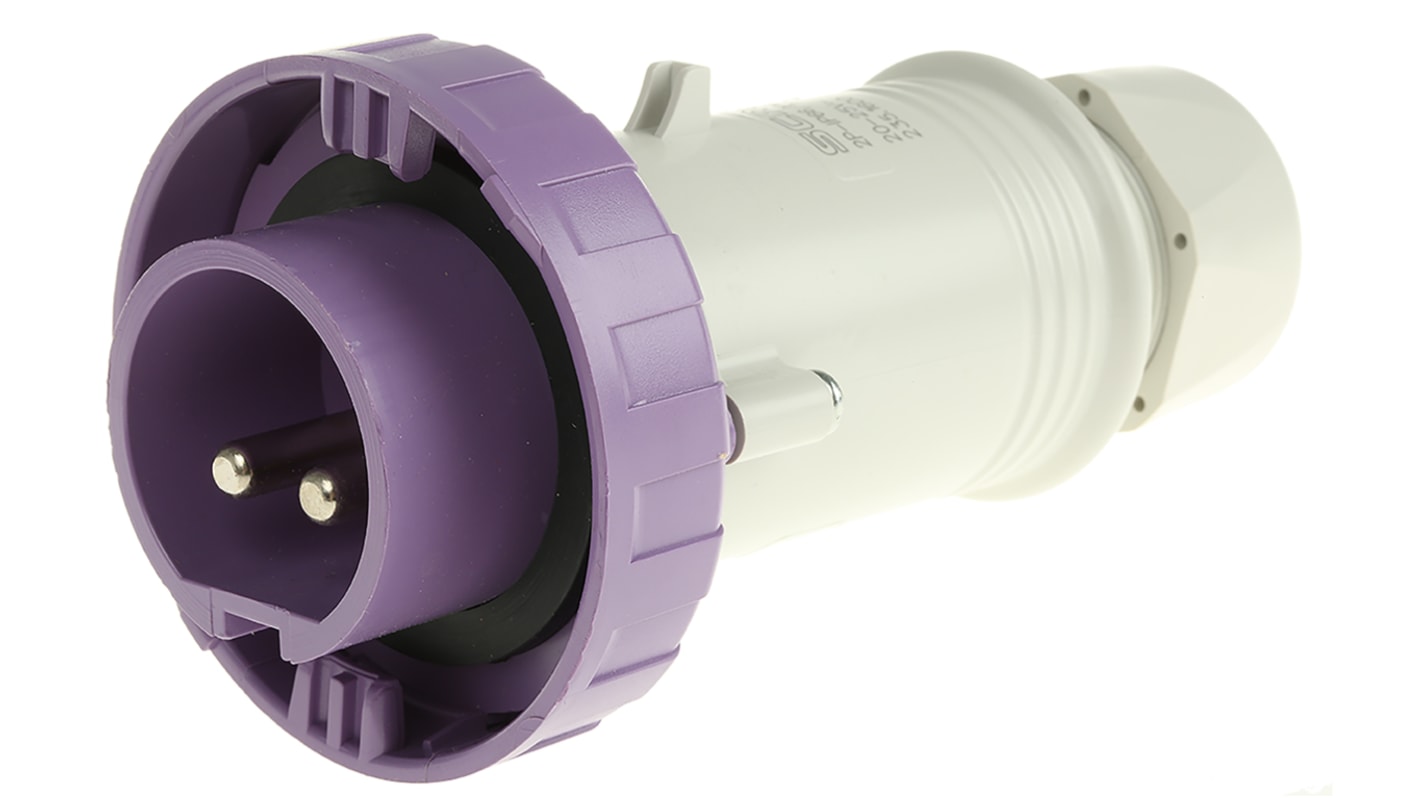 Scame IP67 Purple Cable Mount 2P Industrial Power Plug, Rated At 16A, 20 → 25 V