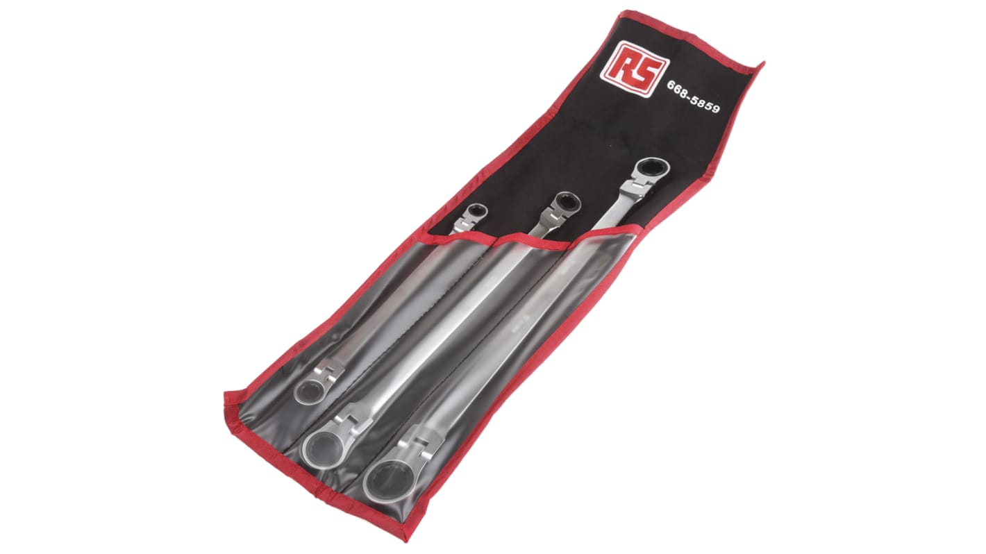 RS PRO 3-Piece Spanner Set, 12 x 14 x 326 +/- 5 mm, 16 x 18 x 410 +/- 5 mm, 8 x 10 x 236 +/- 5 mm, Chrome Vanadium Steel