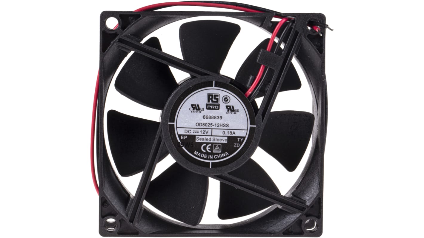 Ventilateur axial RS PRO 12 V c.c., 68m³/h, 80 x 80 x 25mm, 2.9W