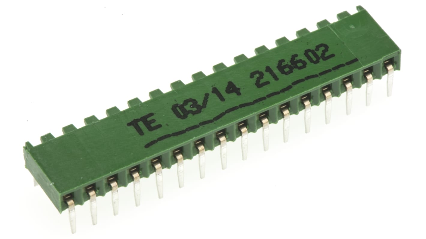 TE Connectivity AMPMODU HV190 Series Right Angle Through Hole Mount PCB Socket, 16-Contact, 1-Row, 2.54mm Pitch, Solder