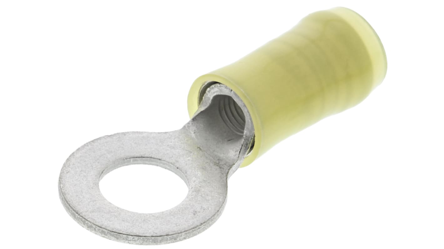 TE Connectivity, PIDG Insulated Ring Terminal, M6 Stud Size, 2.6mm² to 6.6mm² Wire Size, Yellow