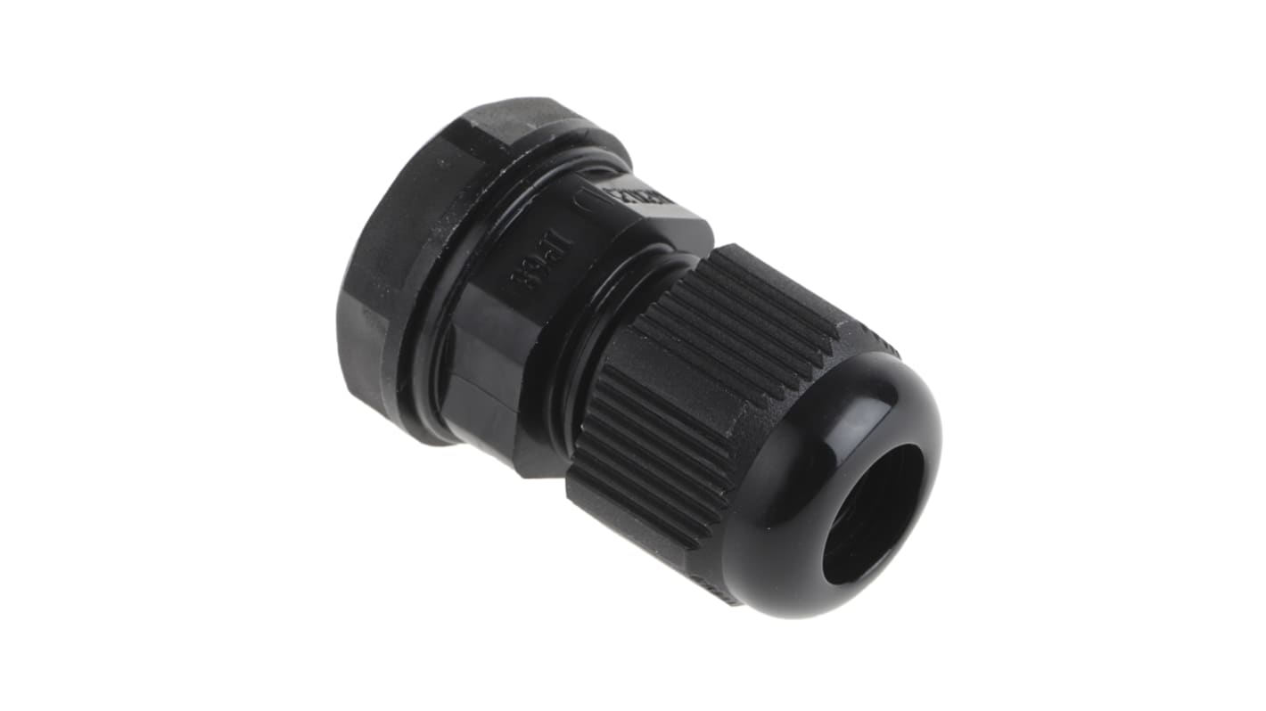 Prensaestopas RS PRO de Nylon 66 Negro, rosca M12, contratuerca incluida, IP68