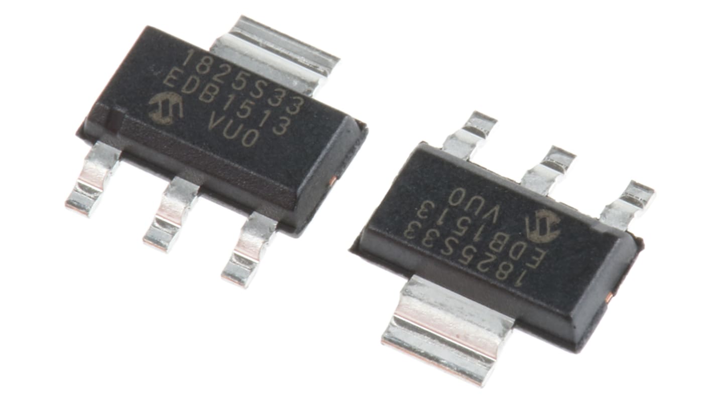 Microchip 電圧レギュレータ 低ドロップアウト電圧 3.3 V, 3+Tab-Pin, MCP1825S-3302E/DB