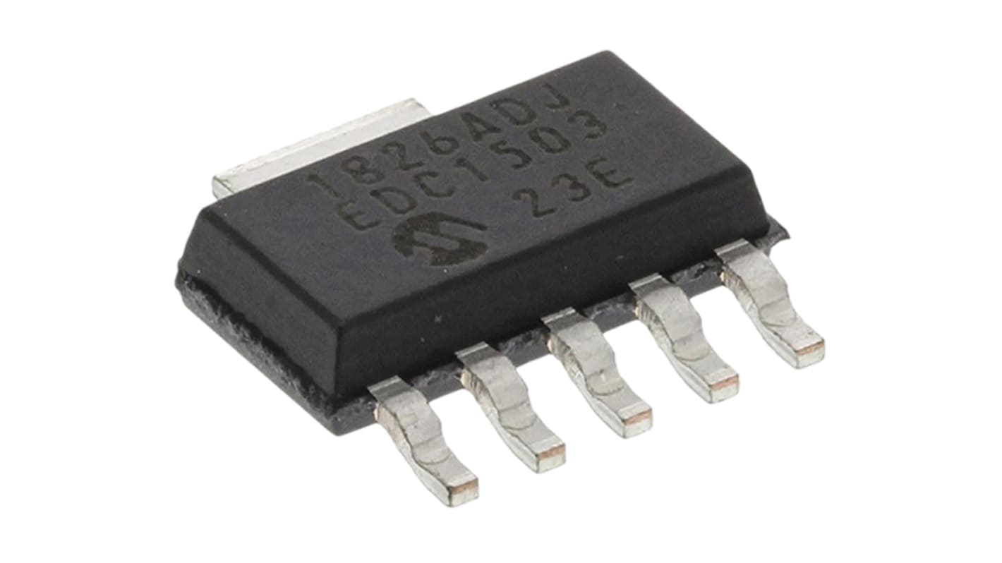 Microchip 電圧レギュレータ 低ドロップアウト電圧 0.8 → 5 V, 5+Tab-Pin, MCP1826T-ADJE/DC