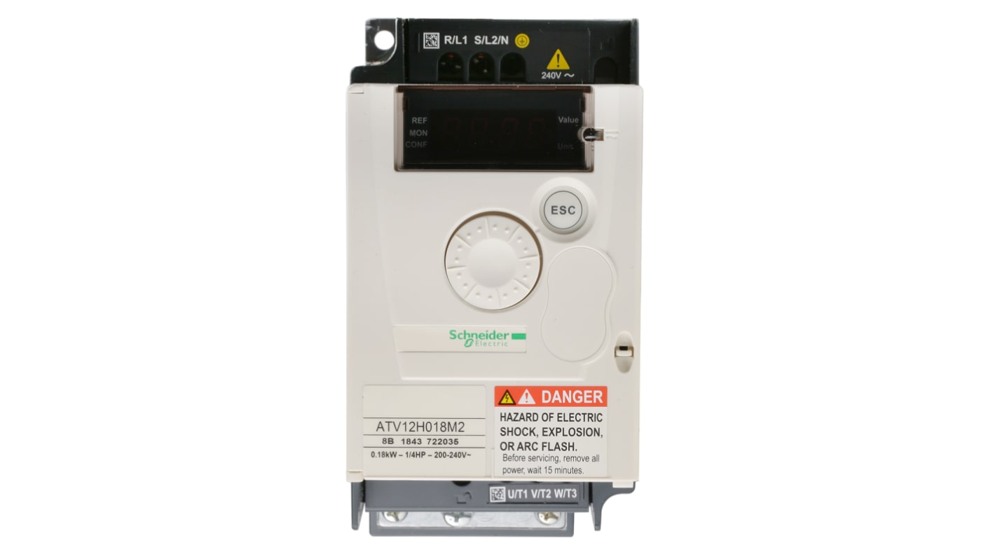 Schneider Electric インバータ ATV 12, 230 V ac 0.18 kW ATV12H018M2 ACモータ RS 485