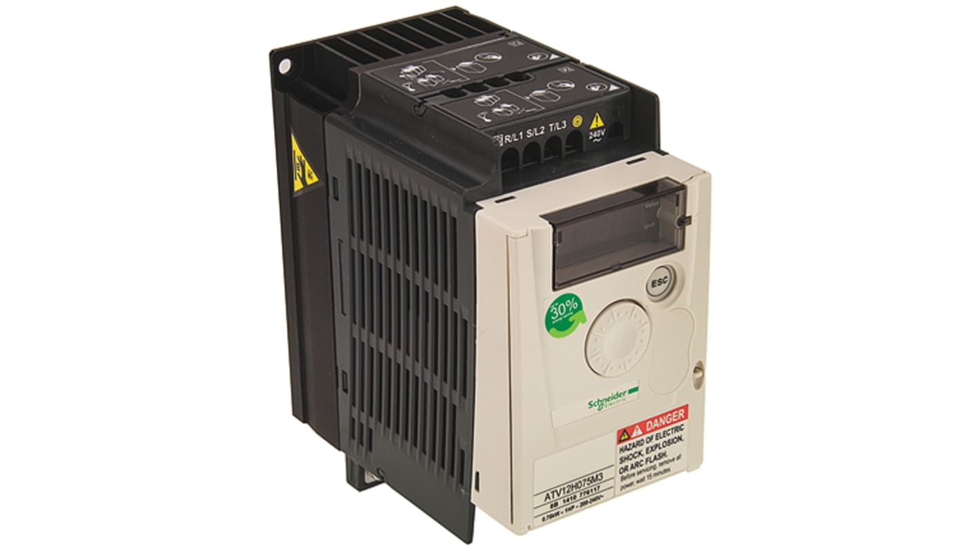 Schneider Electric Inverter Drive, 0.75 kW, 3 Phase, 230 V ac, 5.3 A, ATV 12 Series