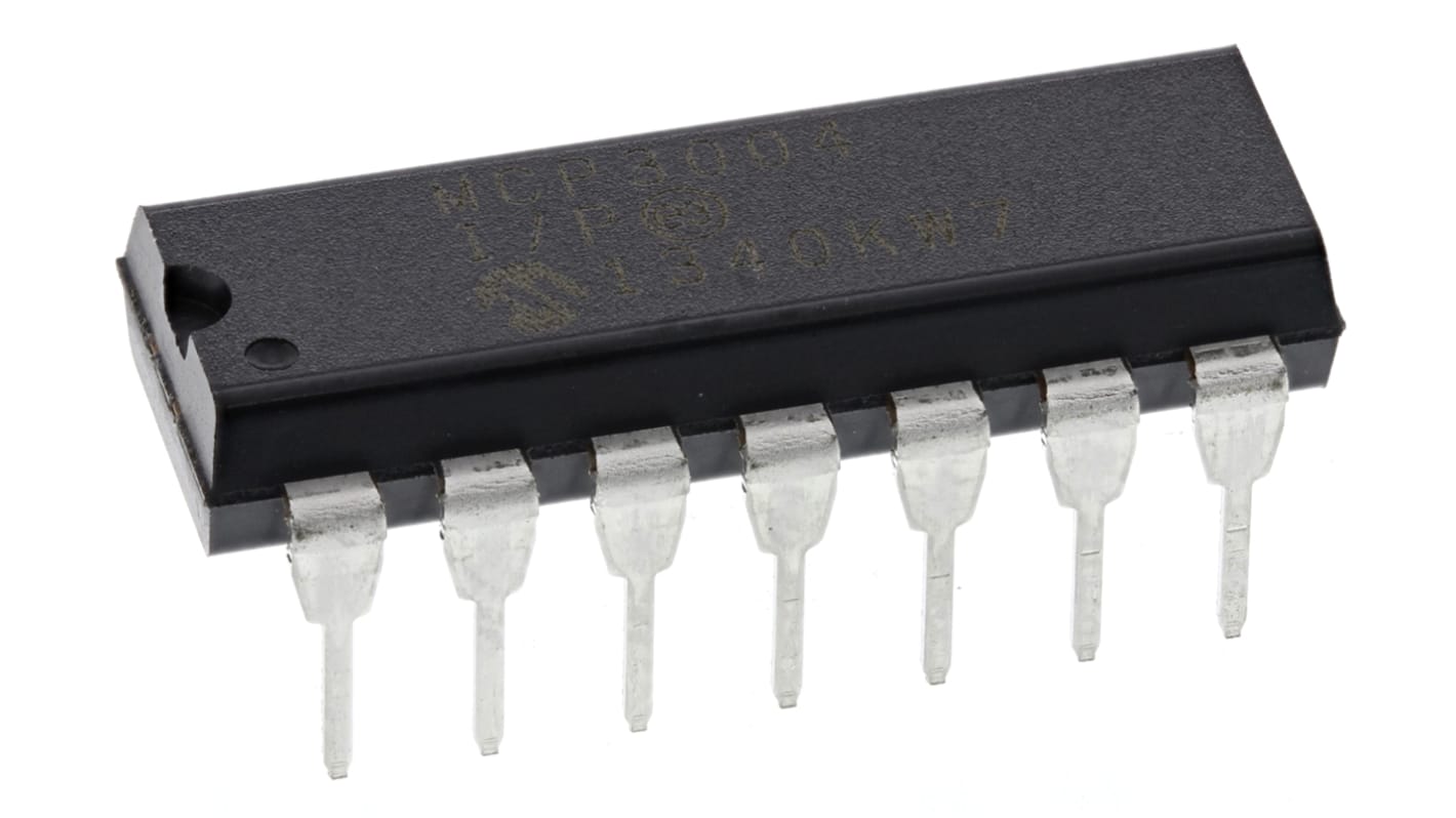 Microchip 10-Bit ADC MCP3004-I/P Quad, 200ksps PDIP, 14-Pin