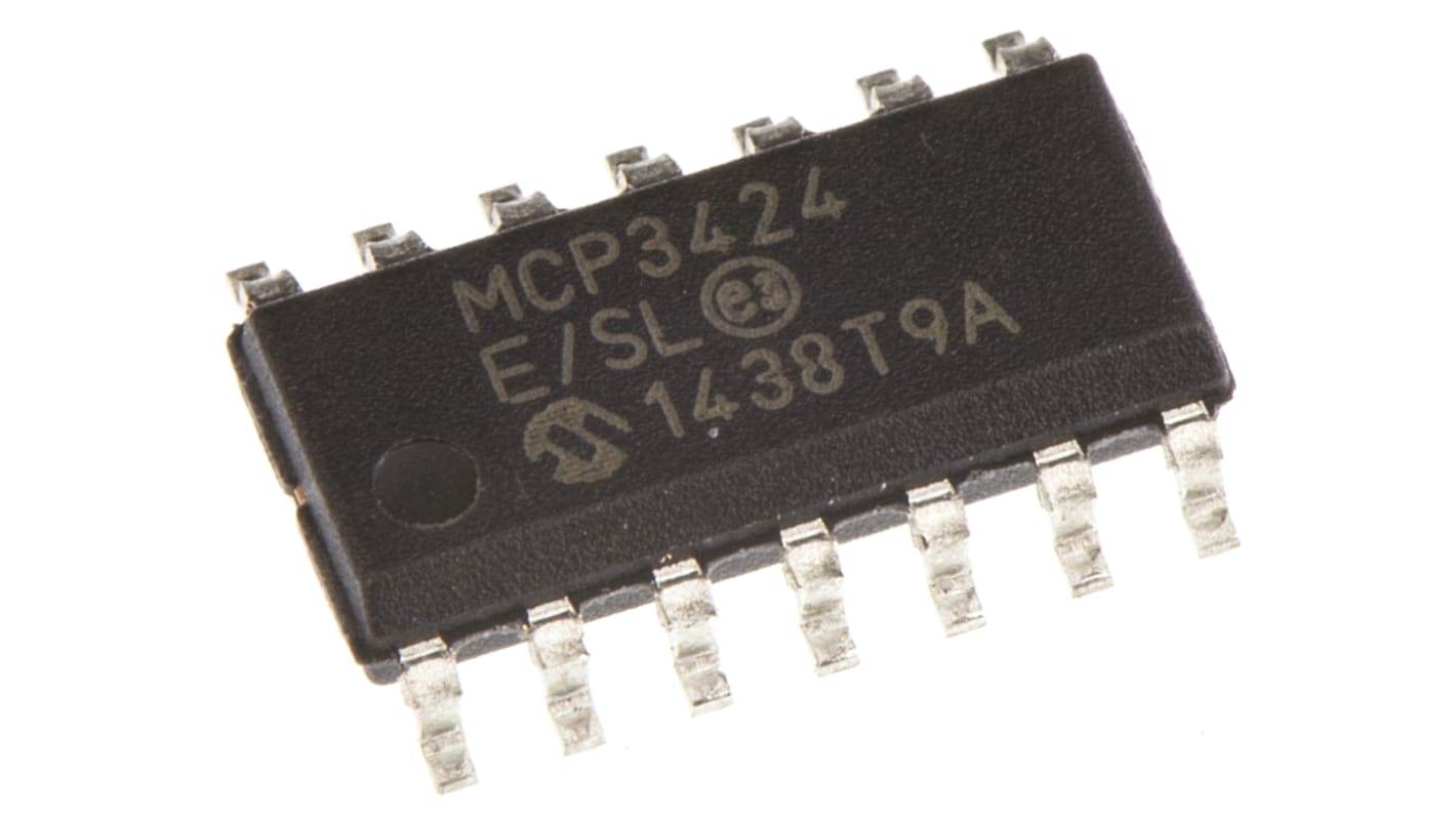 Microchip A/Dコンバータ, 18ビット, ADC数:4, 0.004ksps, MCP3424-E/SL