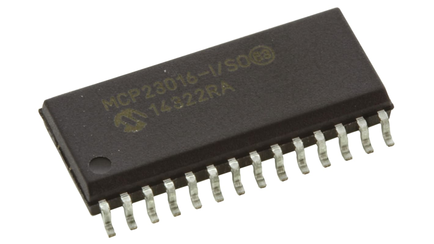 Expansor de E/S, MCP23016-I/SO, 16 canales, I2C, SOIC, 1MHz, 28 pines