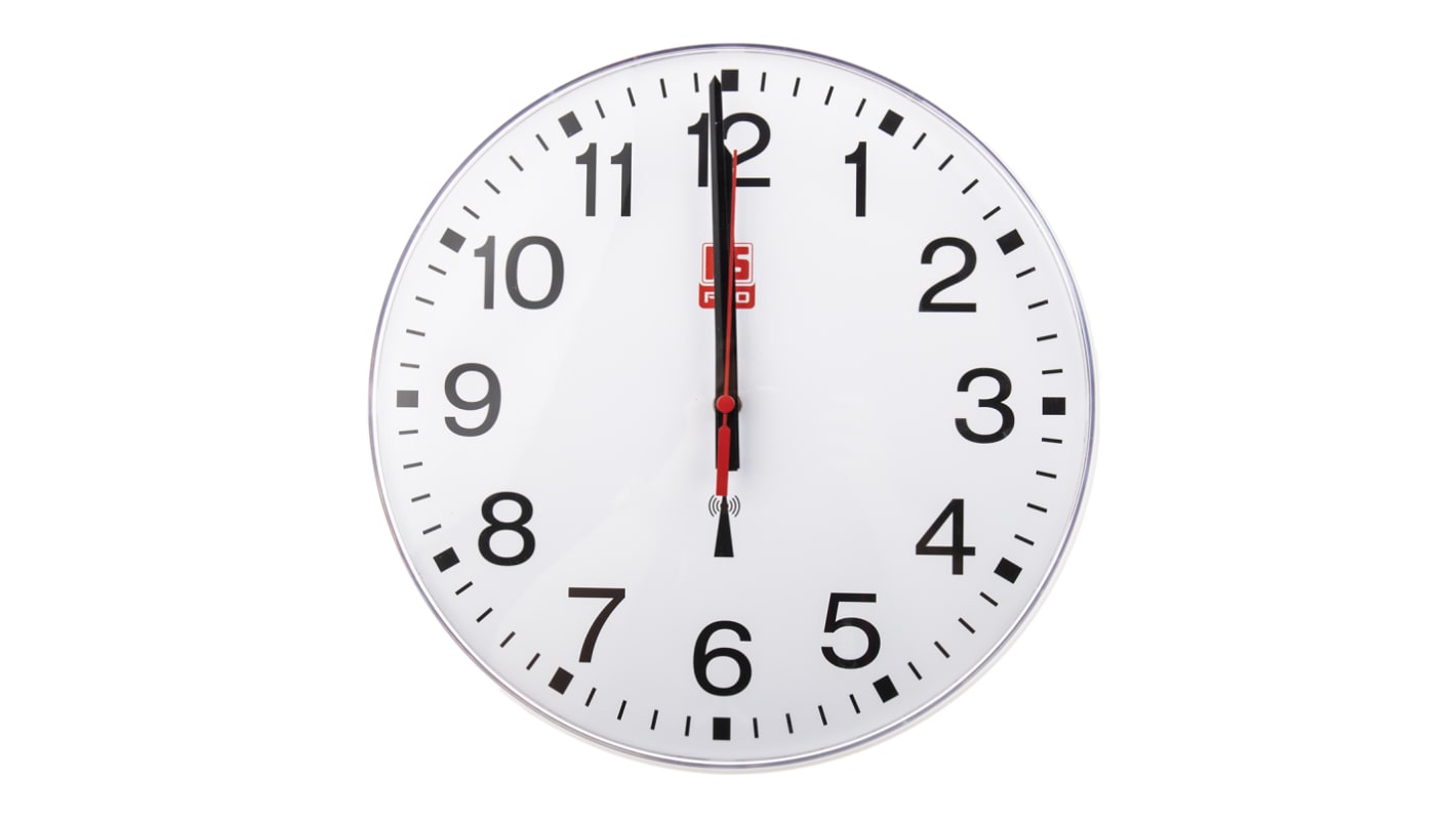 RS PRO White Radio Controlled Analog Wall Clock, 300mm Diameter