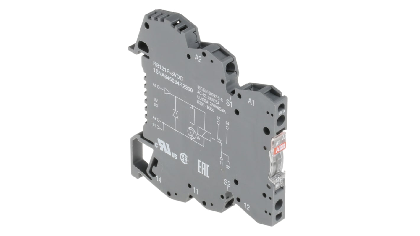 ABB R600 Series Interface Relay, DIN Rail Mount, 5V dc Coil, SPDT, 6A Load