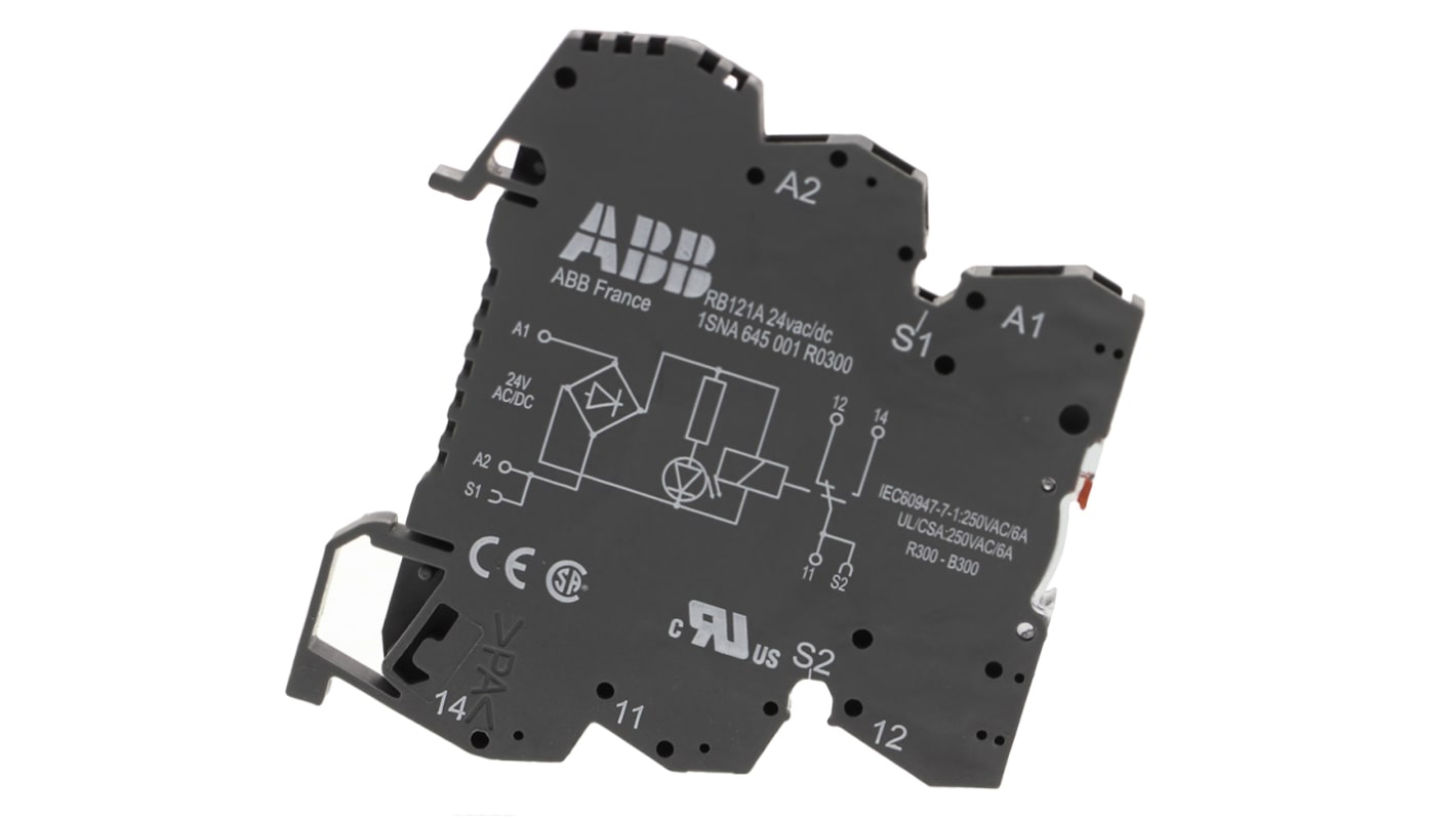 Przekaźnik z interfejsem 24V ac/dc ABB SPDT 250V 6A Szyna DIN Przekaźnik z interfejsem Śruba