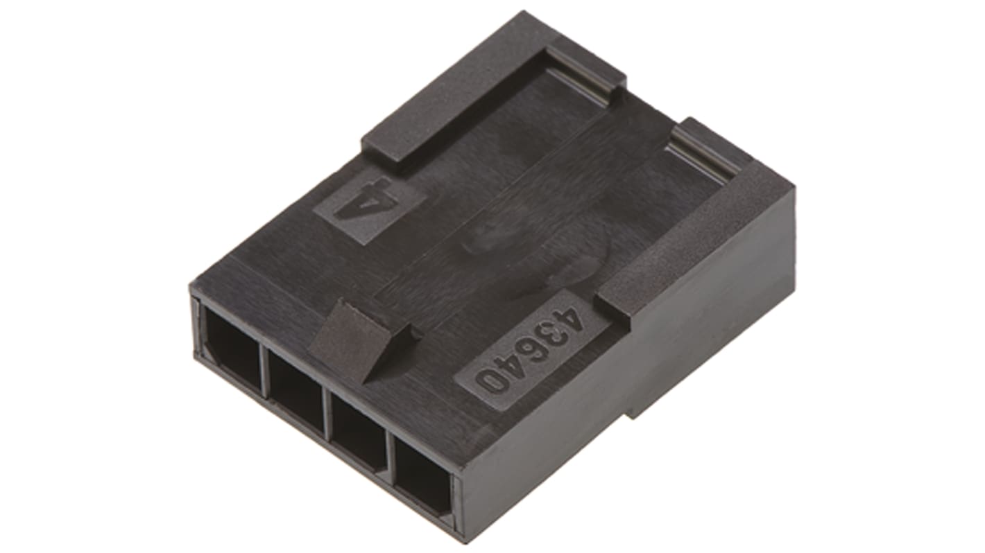 Carcasa de conector Molex 43640-0401, Serie Micro-Fit 3.0, paso: 3mm, 4 contactos, , 1 fila filas, Recto, Macho,