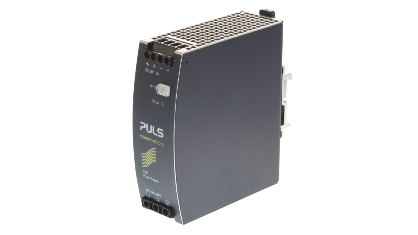 PULS DIMENSION C-Line Switched Mode DIN Rail Power Supply, 380 → 480V ac ac Input, 24V dc dc Output, 5A Output,