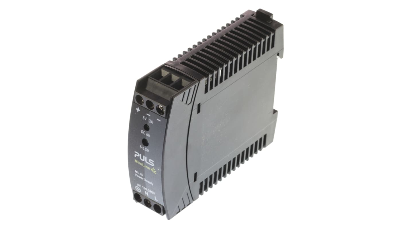 PULS MiniLine MLY Switched Mode DIN Rail Power Supply, 100 → 240V ac ac Input, 5V dc dc Output, 3A Output, 15W