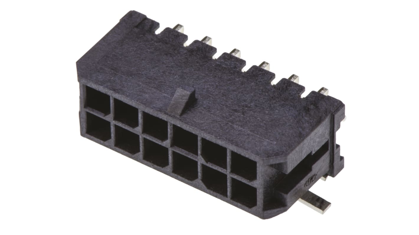 Conector macho para PCB Ángulo de 90° Molex serie Micro-Fit 3.0 de 12 vías, 2 filas, paso 3.0mm, para soldar, Montaje
