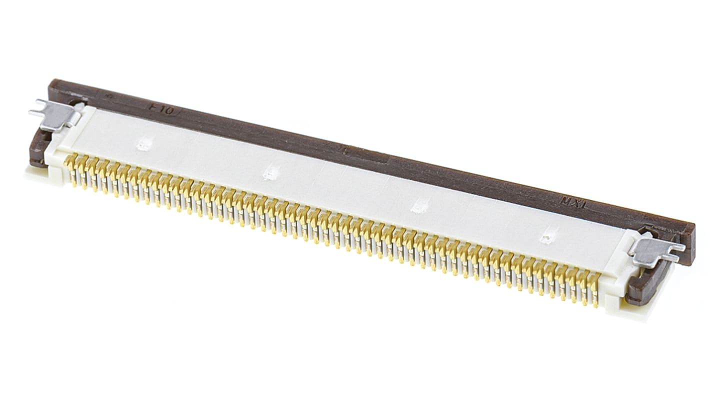 Molex, Easy-On, 54104 0.5mm Pitch 50 Way Right Angle Female FPC Connector, ZIF Top Contact