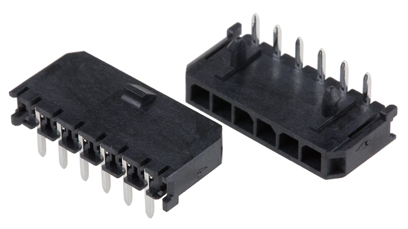 Molex Micro-Fit 3.0 Series Right Angle Through Hole PCB Header, 6 Contact(s), 3.0mm Pitch, 1 Row(s), Shrouded