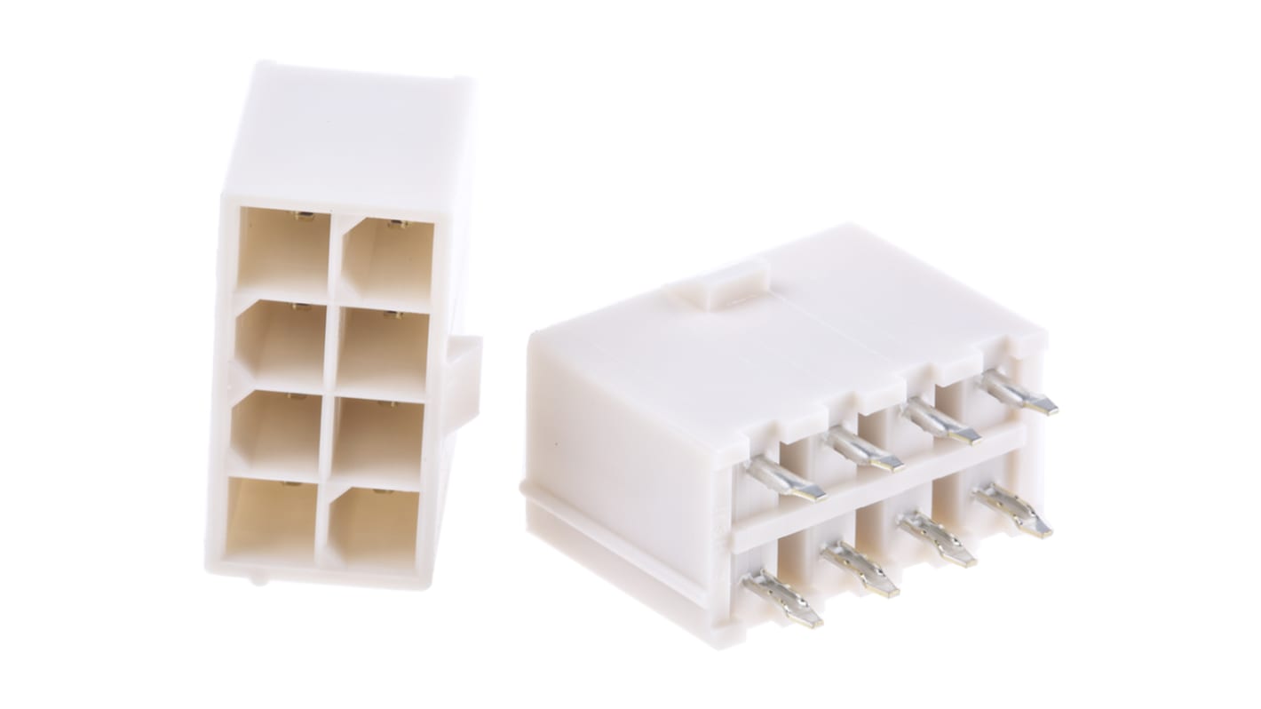 Molex Mini-Fit Jr. Series Straight Through Hole PCB Header, 8 Contact(s), 4.2mm Pitch, 2 Row(s), Shrouded