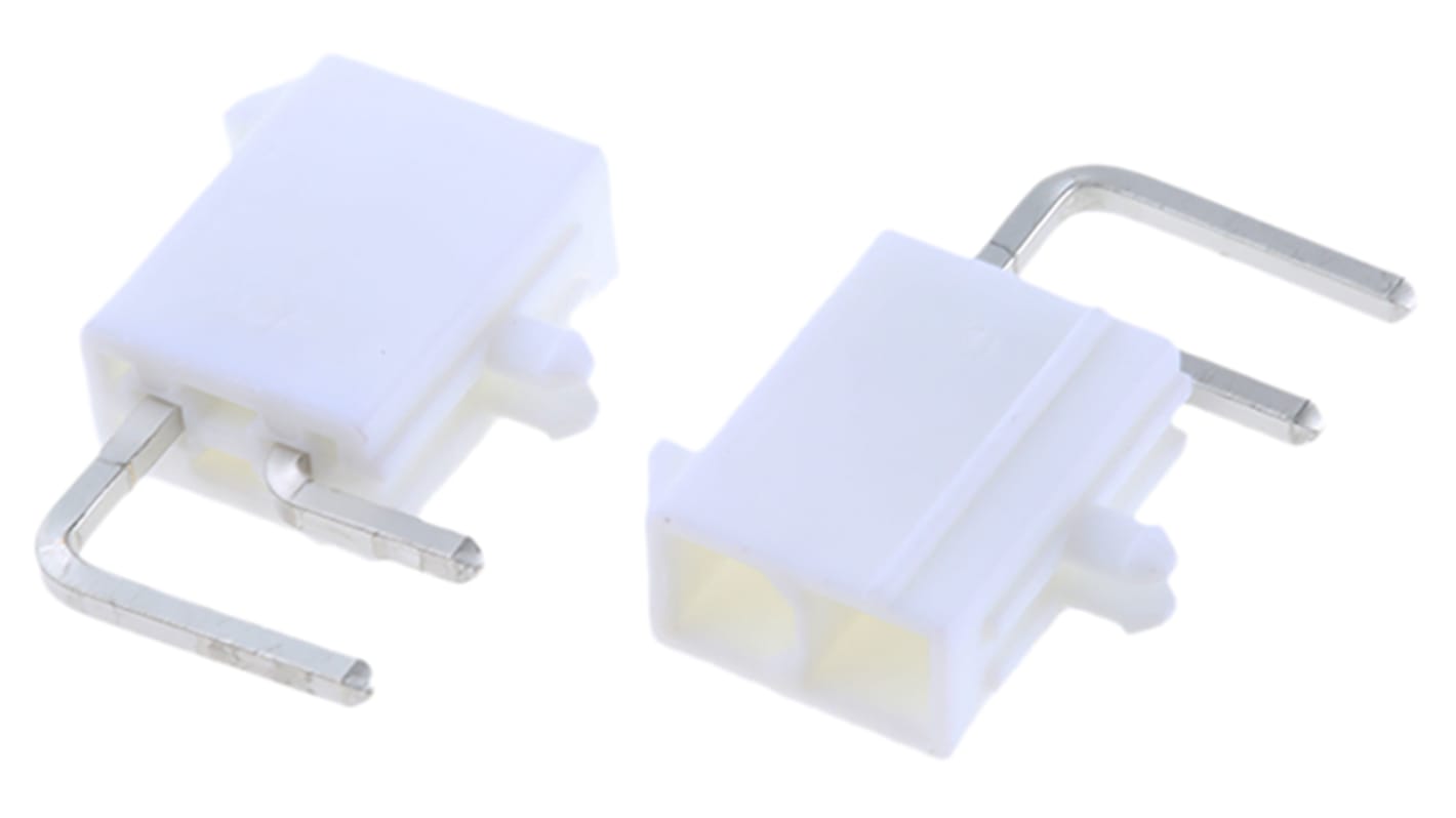 Molex Mini-Fit Jr. Series Right Angle Through Hole PCB Header, 2 Contact(s), 4.2mm Pitch, 2 Row(s), Shrouded