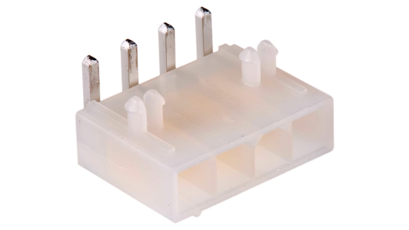 Conector macho para PCB Ángulo de 90° Molex serie Mini-Fit Jr. de 4 vías, 1 fila, paso 4.2mm, para soldar, Montaje en