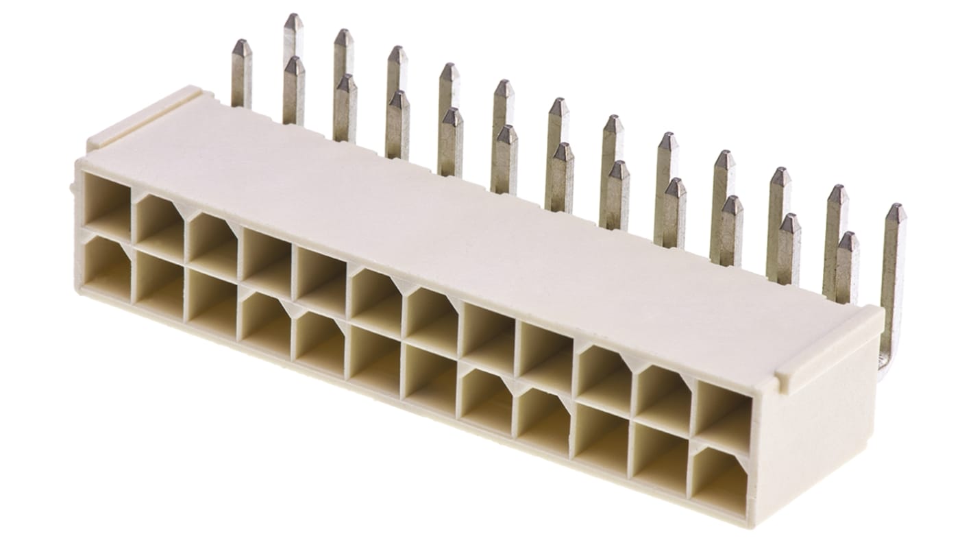 Molex Mini-Fit Jr. Series Right Angle Through Hole PCB Header, 24 Contact(s), 4.2mm Pitch, 2 Row(s), Shrouded