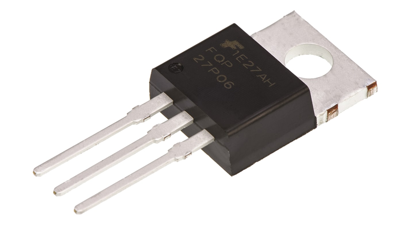 MOSFET onsemi FQP27P06, VDSS 60 V, ID 27 A, TO-220AB de 3 pines, , config. Simple