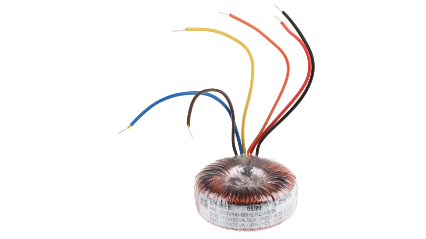 RS PRO 230V ac, 2 x 12V ac Toroidal Transformer, 50VA 2 Output