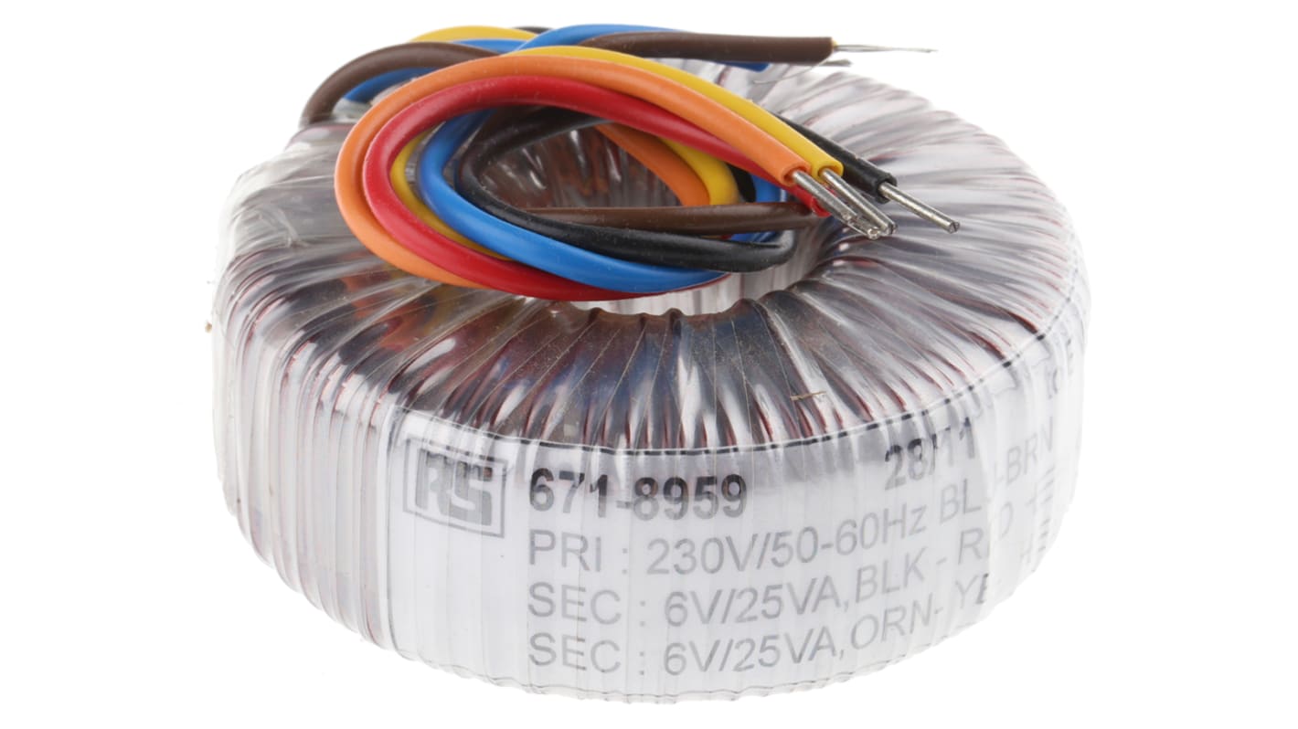 Transformador toroidal RS PRO, Tensión 2 x 6V ac, Potencia 50VA, 2 salidas