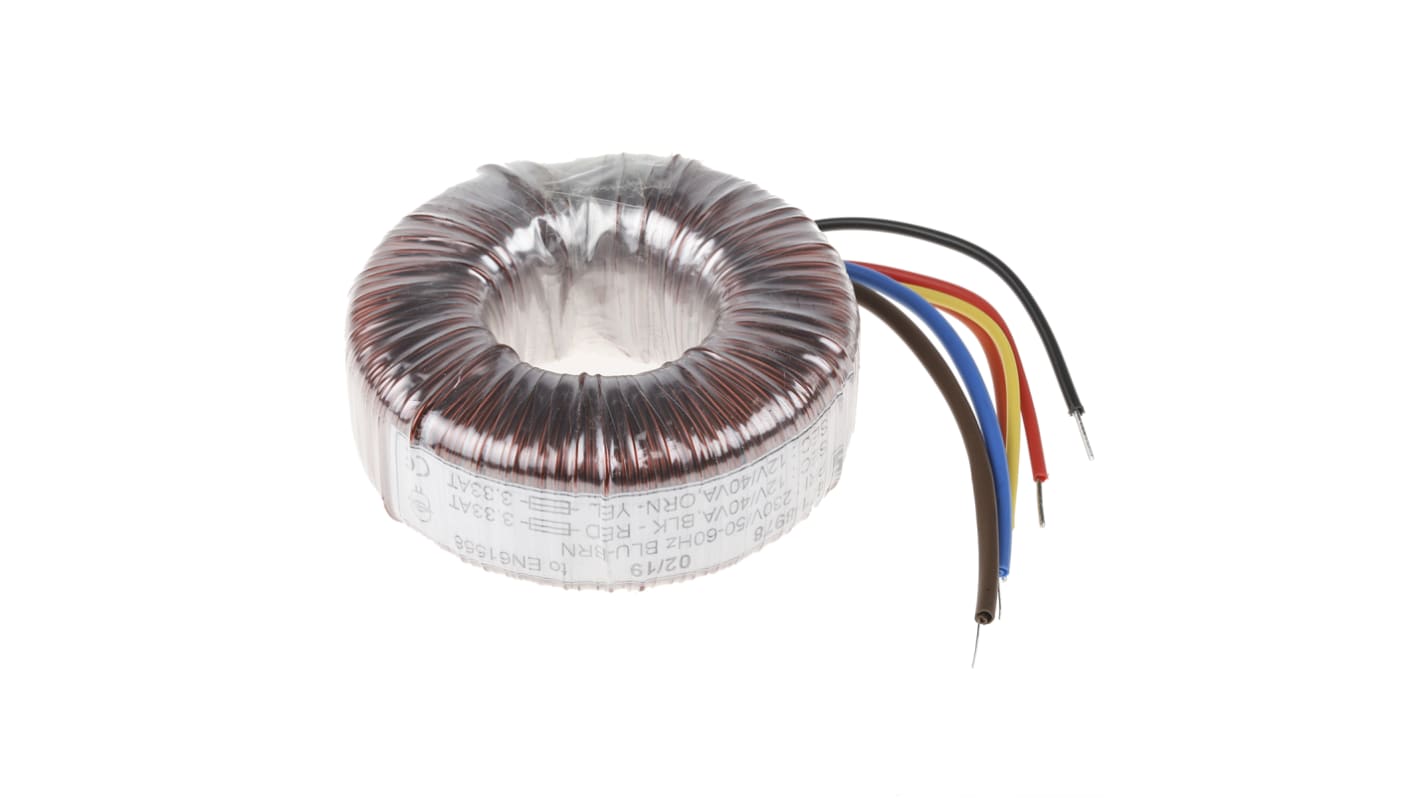 RS PRO 230V ac, 2 x 12V ac Toroidal Transformer, 80VA 2 Output