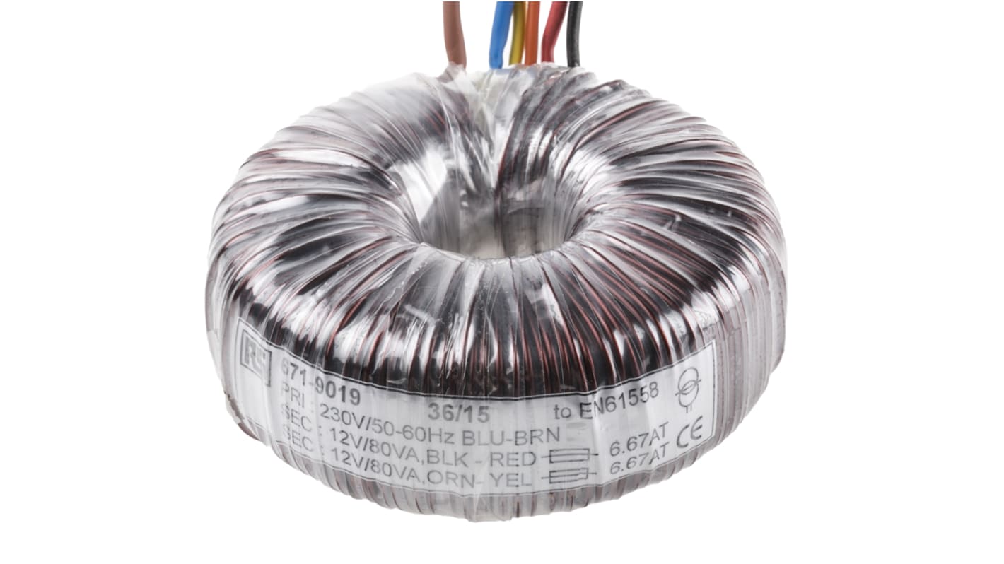 RS PRO 230V ac, 2 x 12V ac Toroidal Transformer, 160VA 2 Output