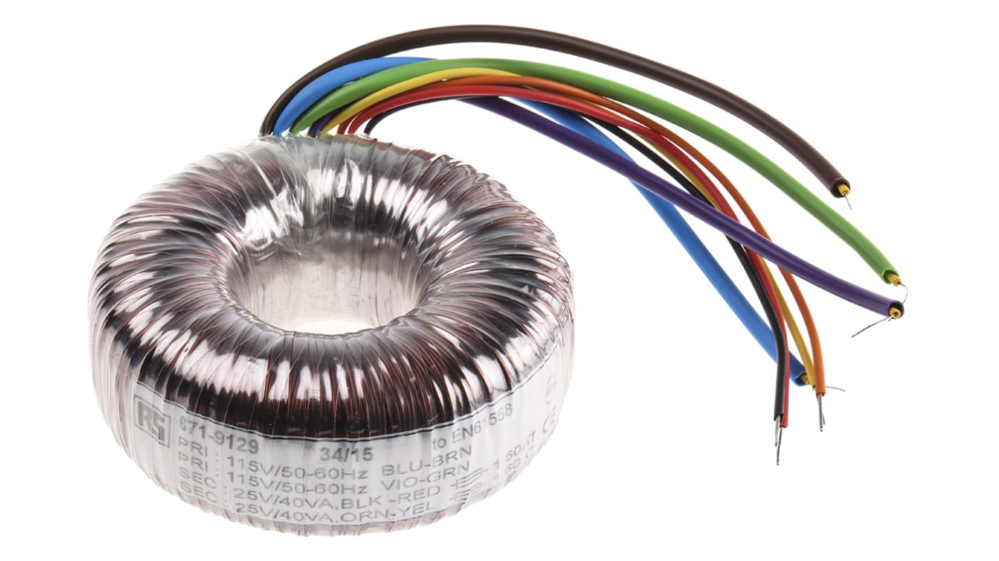 Transformador toroidal RS PRO, Tensión 2 x 25V ac, Potencia 80VA, 2 salidas