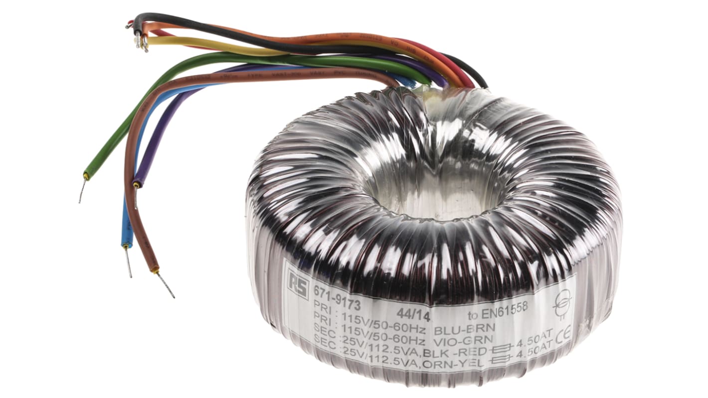 Transformador toroidal RS PRO, Tensión 2 x 25V ac, Potencia 225VA, 2 salidas