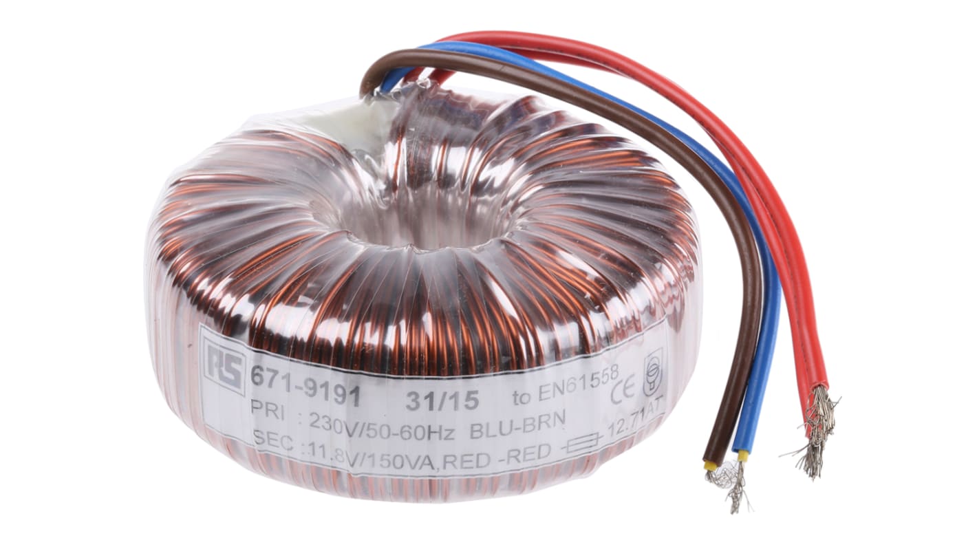 RS PRO 230V ac, 11.8V ac Toroidal Transformer, 150VA 1 Output