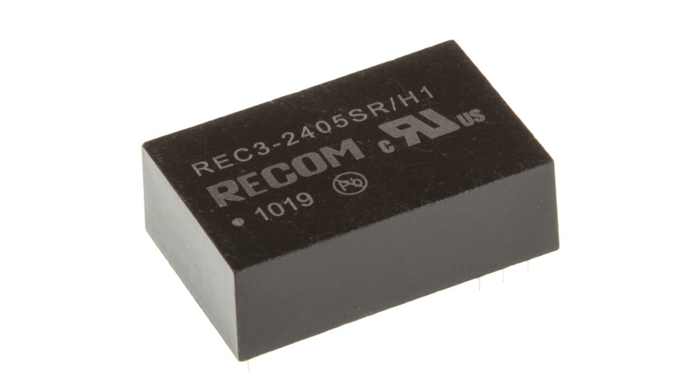 Recom Isolated DC-DC Converter, 5V dc/ 600mA Output, 20.4 → 27.6 V dc Input, 3W, Through Hole, +80°C Max Temp