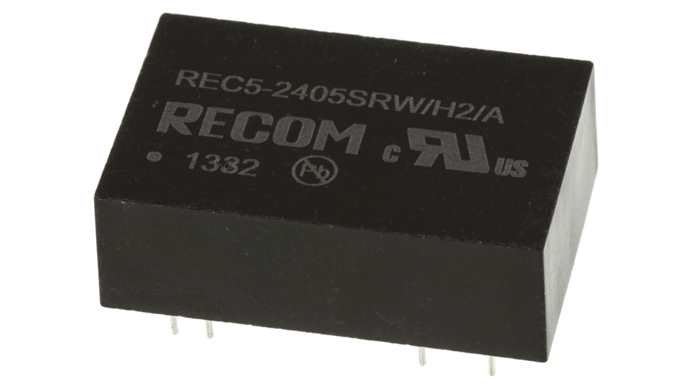 Recom REC5 DC-DC Converter, 5V dc/ 1A Output, 18 → 36 V dc Input, 5W, Through Hole, +75°C Max Temp -40°C Min Temp