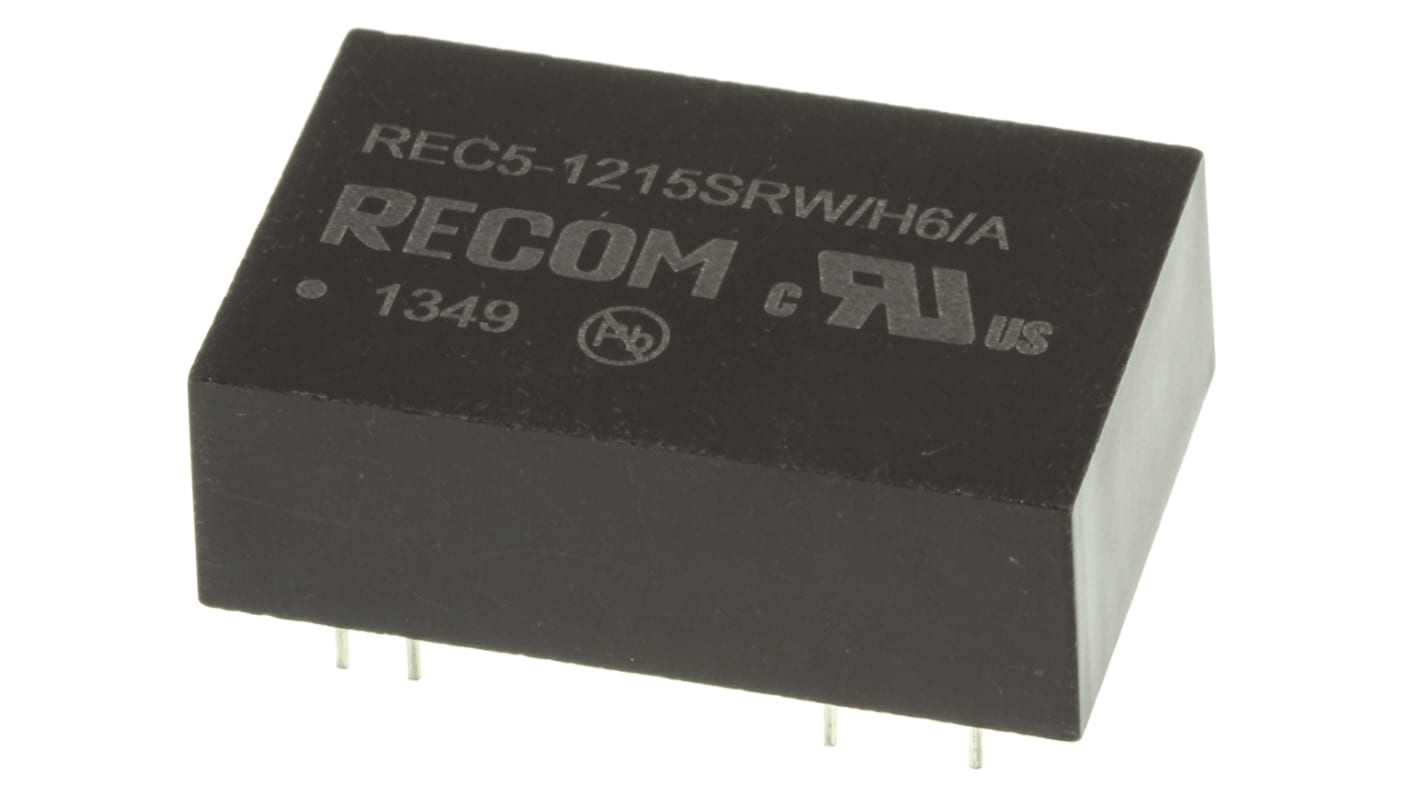 Recom DC-DCコンバータ Vout：15V dc 9 → 18 V dc, 5W, REC5-1215SRW/H6/A