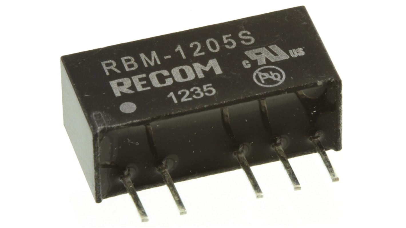 Recom RBM DC-DC Converter, 5V dc/ 200mA Output, 10.8 → 13.2 V dc Input, 1W, Through Hole, +85°C Max Temp -40°C