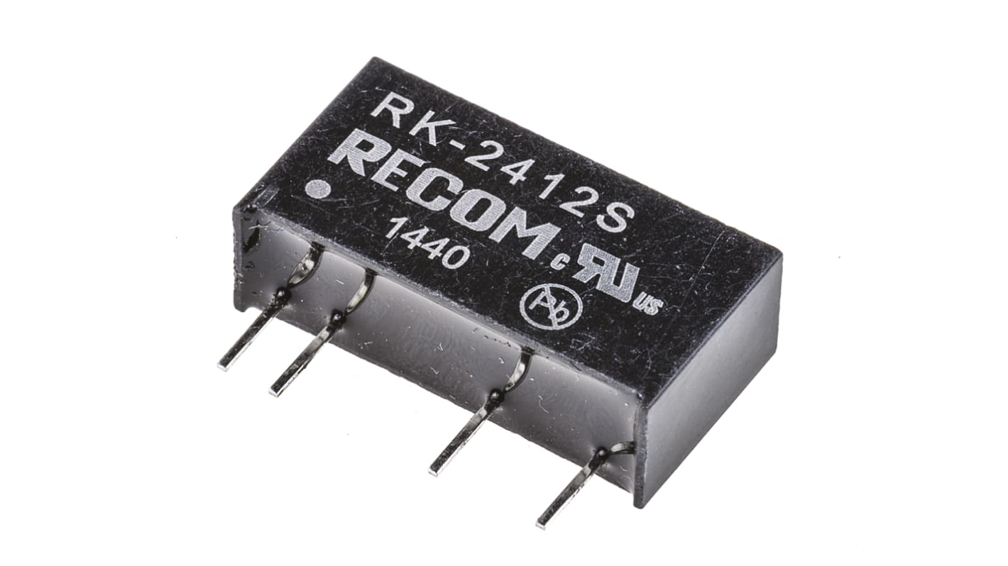 Recom 絶縁DC-DCコンバータ Vout：12V dc 21.6 → 26.4 V dc, 1W, RK-2412S