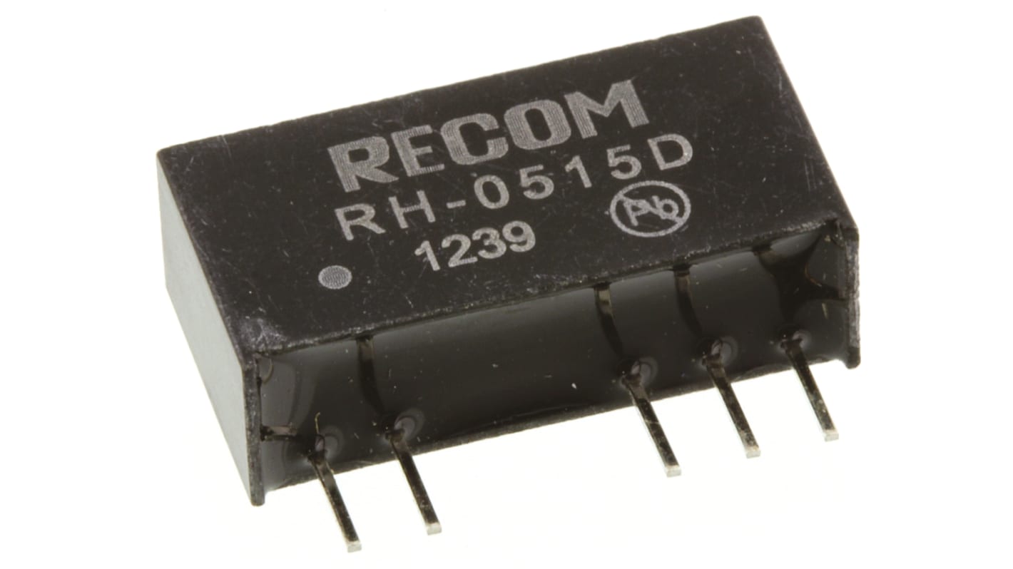 Recom Isolated DC-DC Converter, ±15V dc/ ±33mA Output, 4.5 → 5.5 V dc Input, 1W, Through Hole, +85°C Max Temp