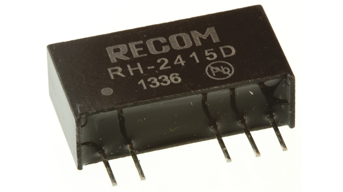 Recom RH DC-DC Converter, ±15V dc/ ±33mA Output, 21.6 → 26.4 V dc Input, 1W, Through Hole, +85°C Max Temp -40°C