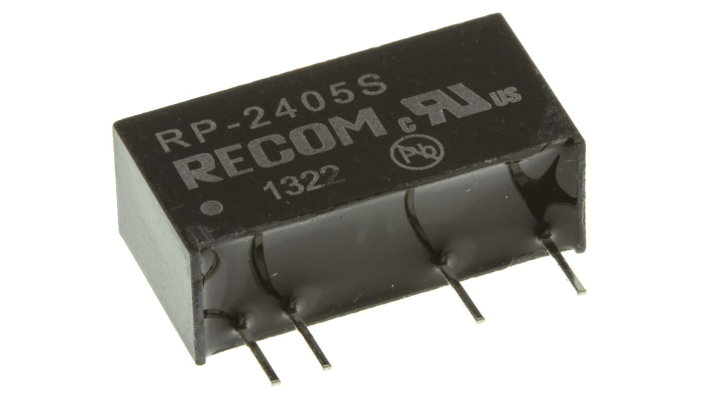 Recom Isolated DC-DC Converter, 5V dc/ 200mA Output, 21.6 → 26.4 V dc Input, 1W, Through Hole, +85°C Max Temp