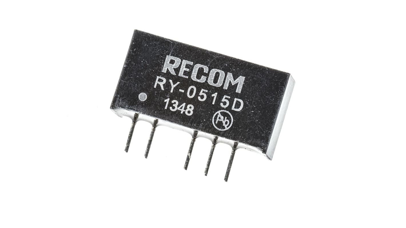 Recom RY DC-DC Converter, ±15V dc/ ±33mA Output, 4.75 → 5.25 V dc Input, 1W, Through Hole, +70°C Max Temp -40°C