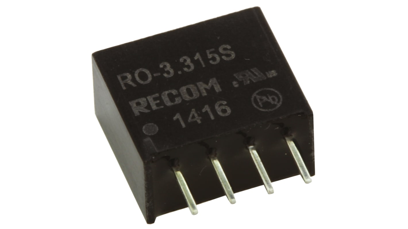 Recom RO DC/DC-Wandler 1W 3,3 V dc IN, 15V dc OUT / 66mA Durchsteckmontage 1kV dc isoliert