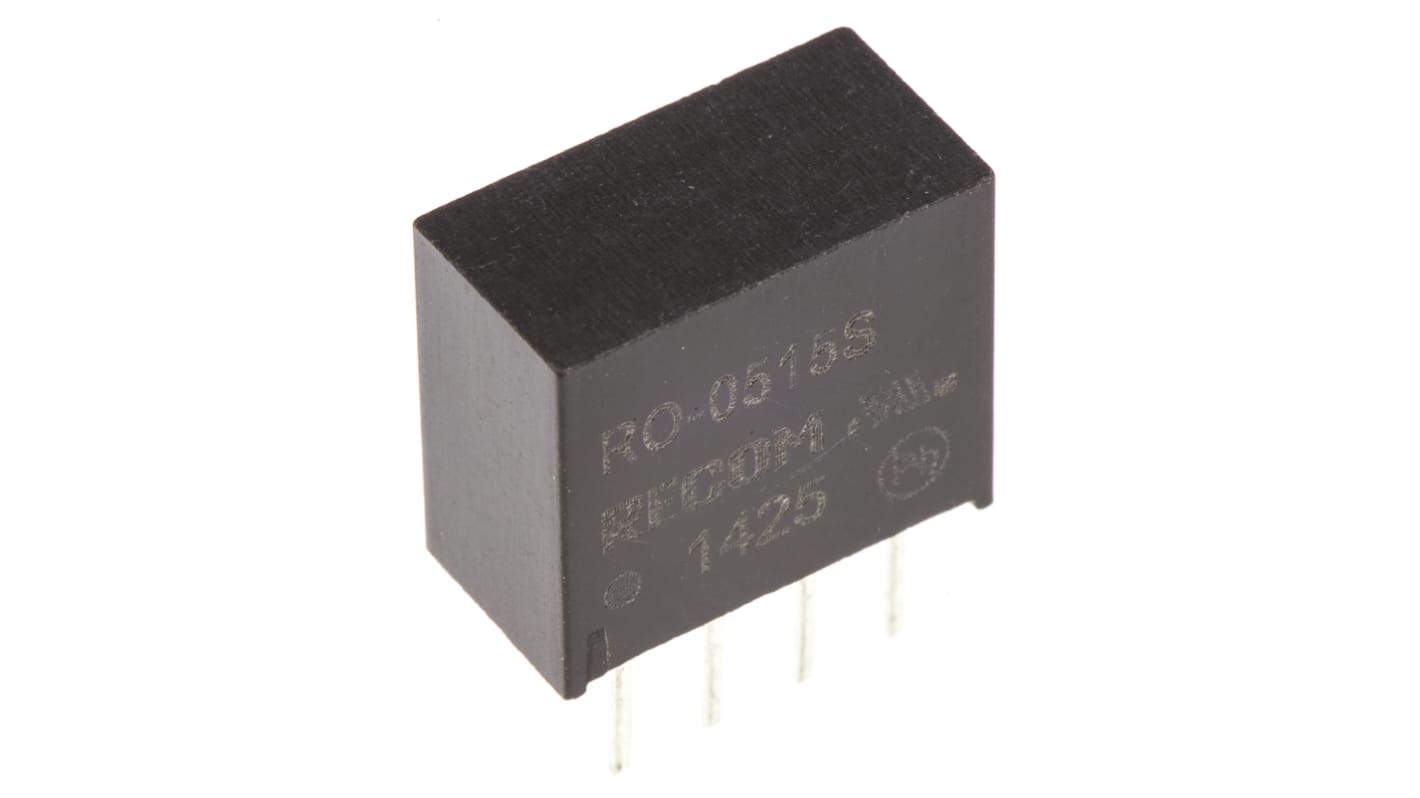 Recom RO DC-DC Converter, 15V dc/ 66mA Output, 4.5 → 5.5 V dc Input, 1W, Through Hole, +85°C Max Temp -40°C Min