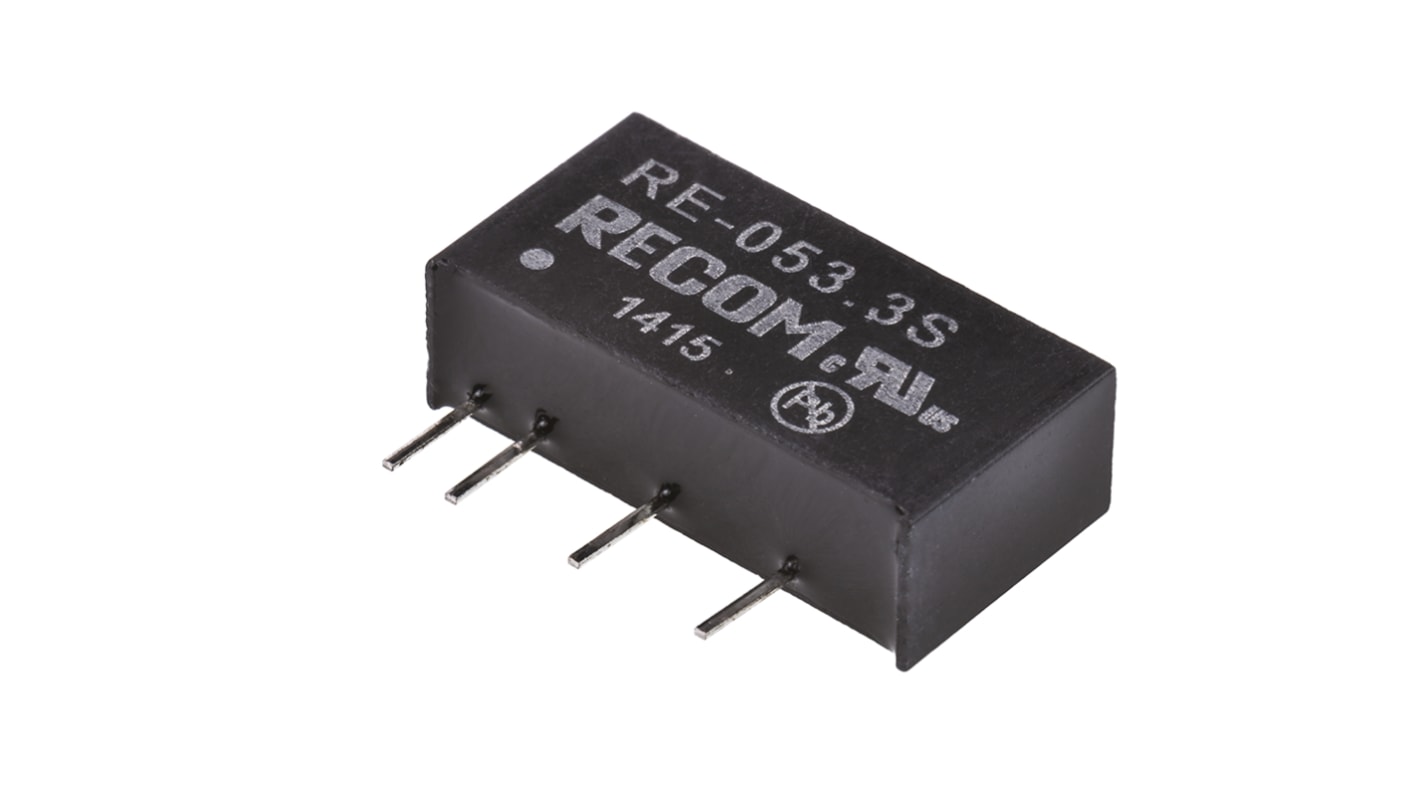 Recom RE DC-DC Converter, 3.3V dc/ 300mA Output, 4.5 → 5.5 V dc Input, 1W, Through Hole, +85°C Max Temp -40°C