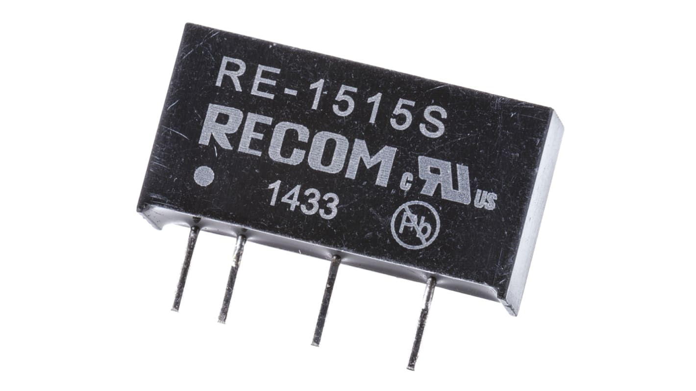 Recom RE DC-DC Converter, 15V dc/ 66mA Output, 13.5 → 15.5 V dc Input, 1W, Through Hole, +85°C Max Temp -40°C