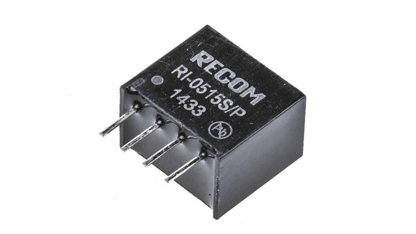 Recom DC-DCコンバータ Vout：15V dc 4.5 → 5.5 V dc, 2W, RI-0515S/P