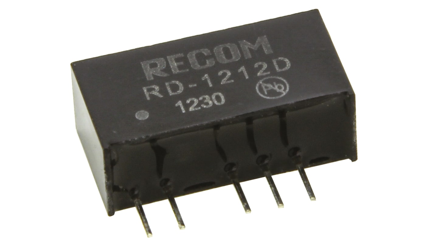 Recom DC-DC átalakító, KI: ±12V dc, ±84mA / 2W, BE: 10,8 → 13,2 V DC